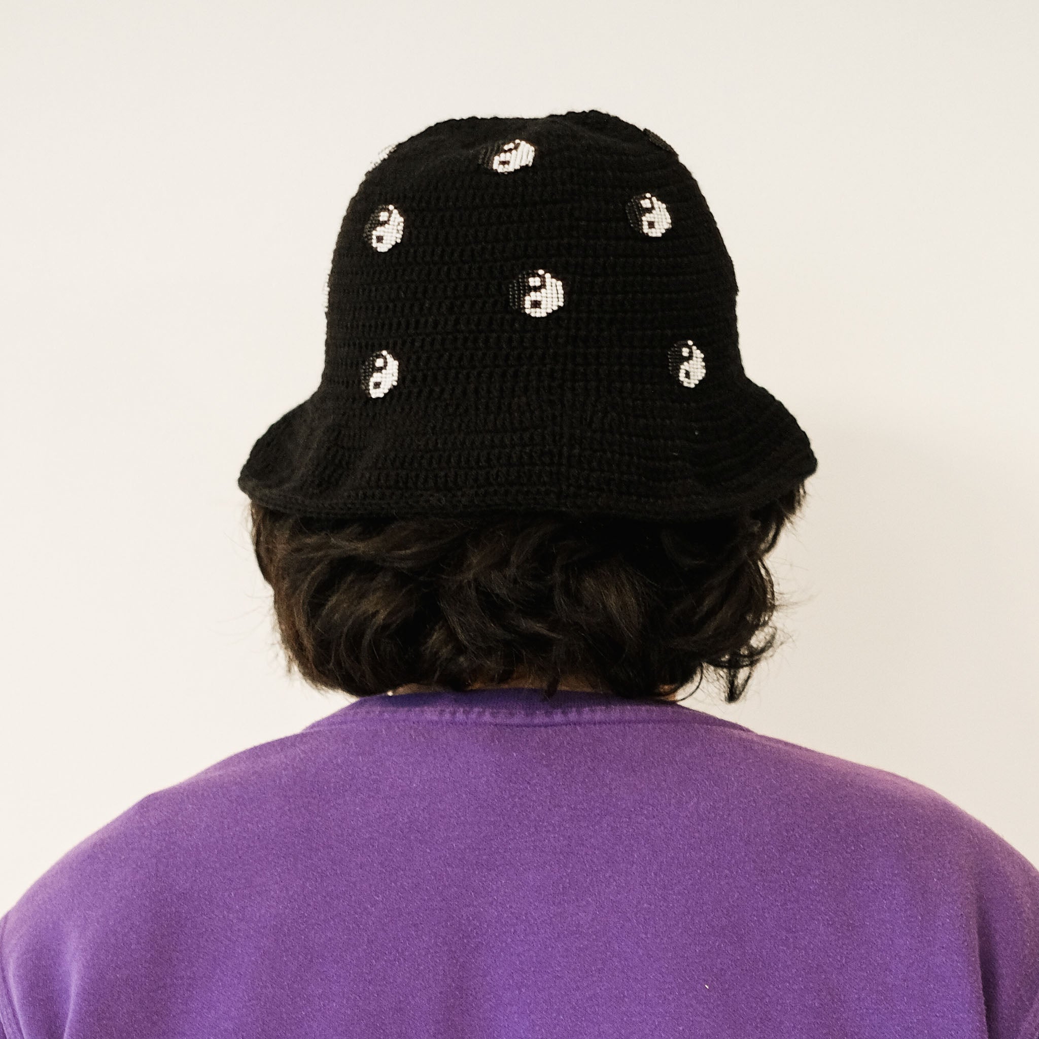 Black Crochet yin yang hat from the back