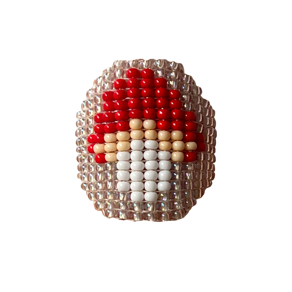 clear red mushroom beaded ring 